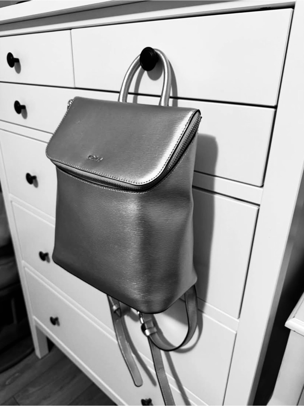 DKNY Metallic Silver Leather Backpack Rucksack Bag
